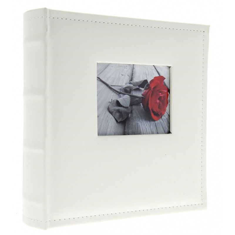 Leder Fotoalbum 10x15/300 mit Beschriftung WHITE W mit Ausschnitt für Foto