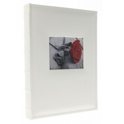 Hohes Leder Fotoalbum 10x15/300 mit Beschriftung WHITE W mit Ausschnitt für Foto