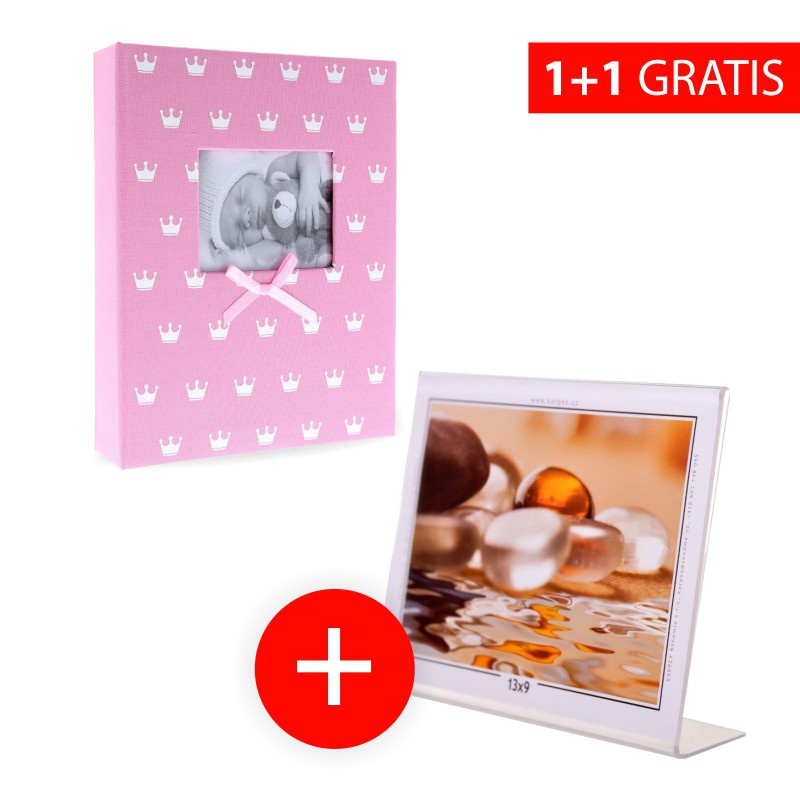 Verkauf 1+1: Kinderfotoalbum 10x15/304 MIRACLE rosa + Acrylrahmen 13x9cm extra breit